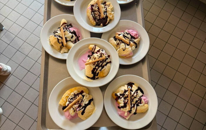 Ein Rollwagen mit vielen Portionen Eis